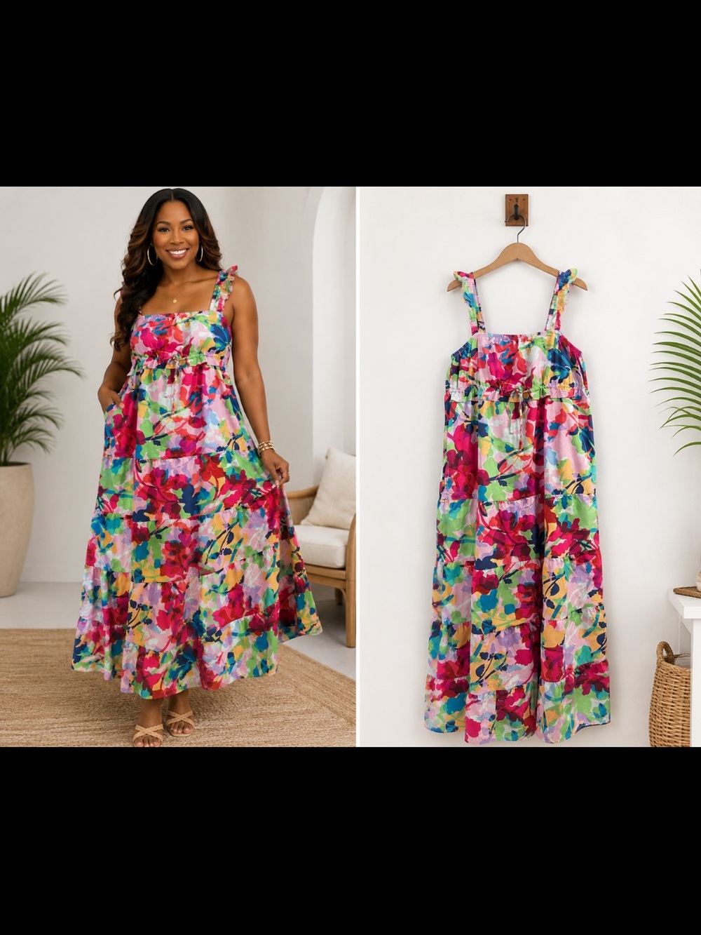 BB Dakota Multicolor Floral Maxi Dress - Pink, Green, Blue